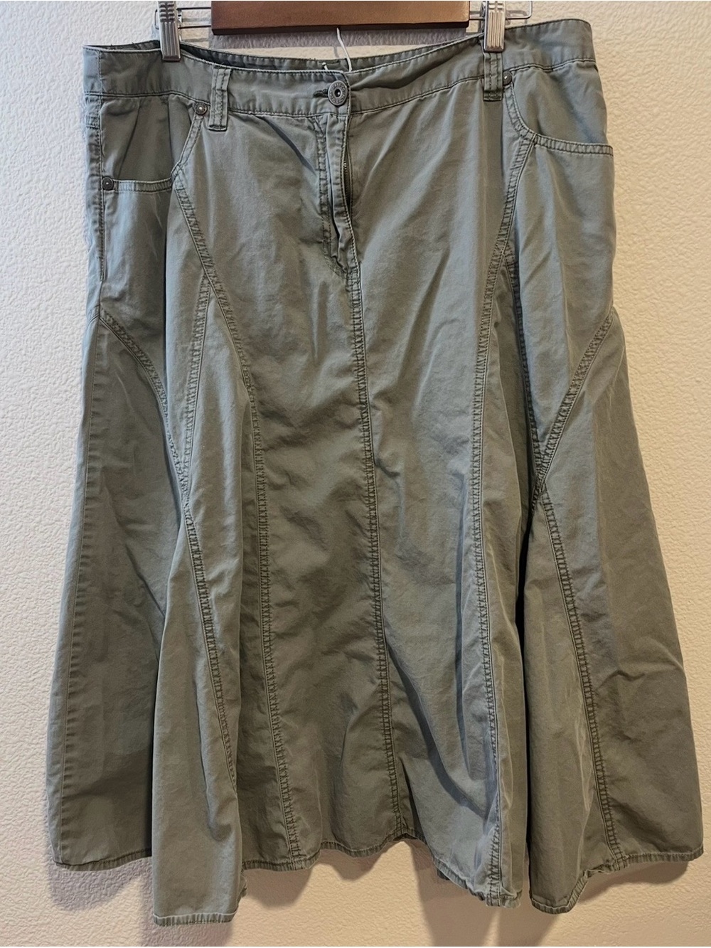 Vintage Faded Glory Flared Chambray Cotton Maxi Skirt Green Size 18